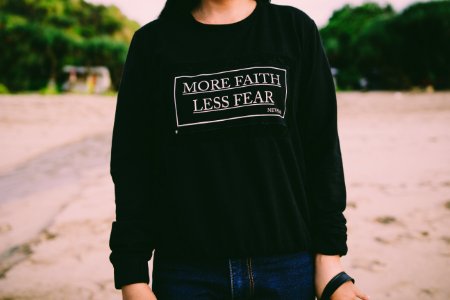 More Faith Less Fear White Sweater photo