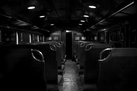 Grayscale Photography Of Train Car Interior
