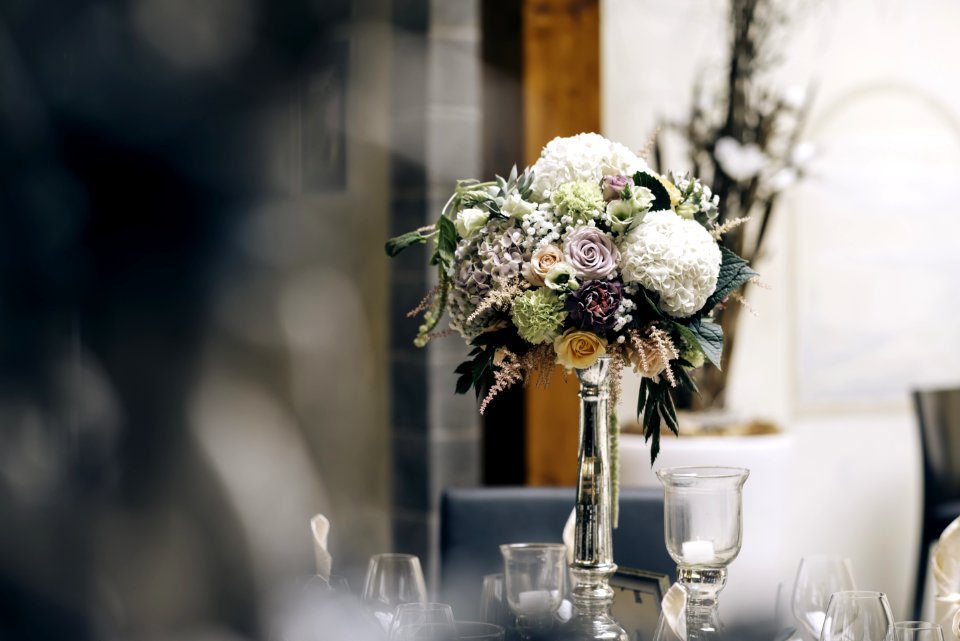 White Flower On Clear Glass Vase