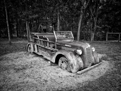 Gray Scale Photo Of Vintage Car photo