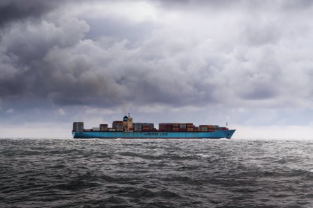 Cargo Ship In Grey Waters photo