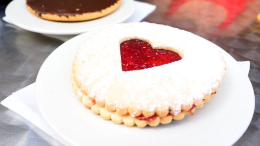 Round Biscuit With Heart Jelly In Center photo