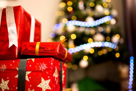 3 Red Covered Present Box photo