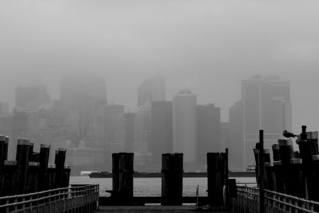 Manhattan New York Skyline In Fog