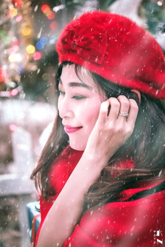 Outdoor Winter Portrait Of Woman In Red