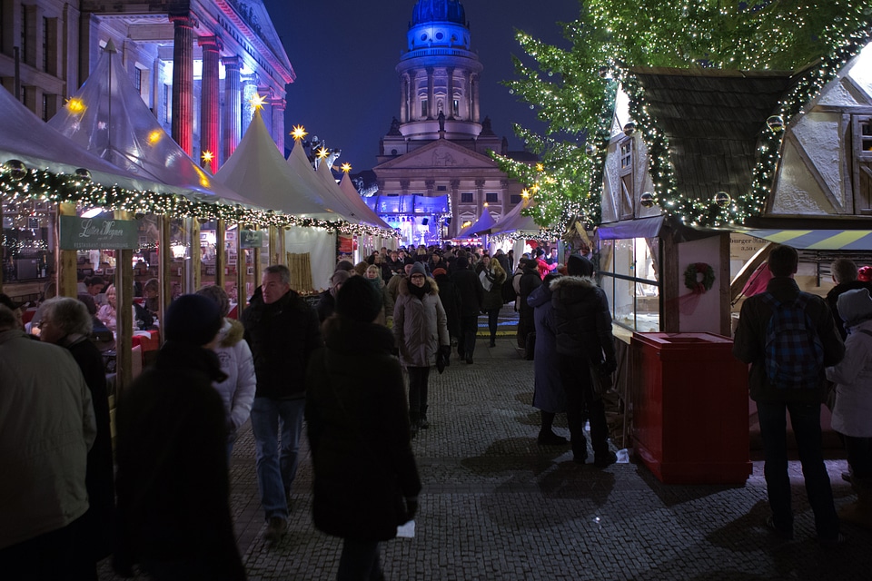 Stalls lights nighttime cold weather photo