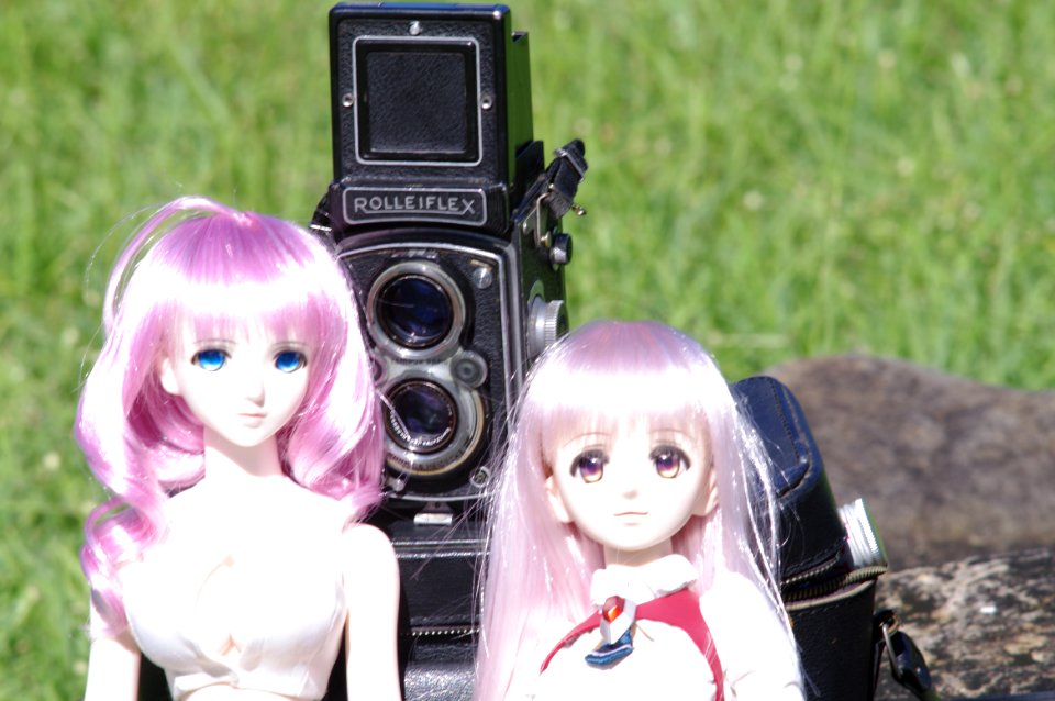 Twin Lens Reflex Camera And Two Dolls photo
