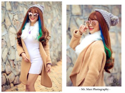 Same Young Woman In Two Poses