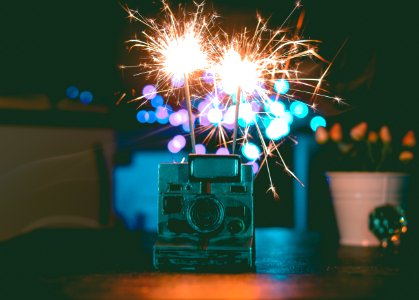 Polaroid Camera And Fireworks photo