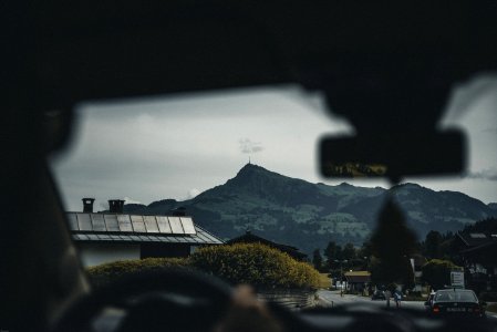 Person Sitting On Car Seat Viewing Mountain