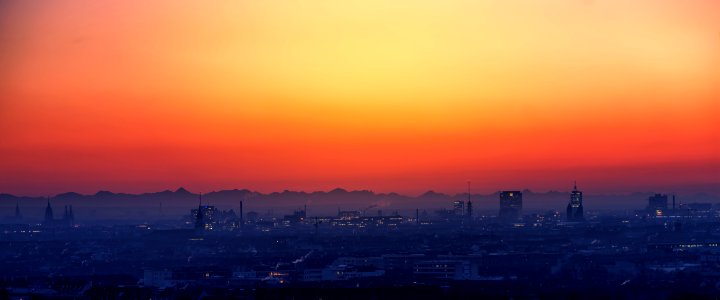 Scenic View Of City During Dawn photo