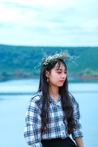 Woman In White And Black Plaid Dress Shirt photo