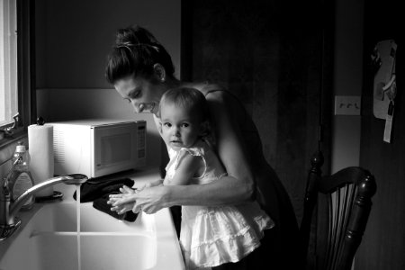 Grayscale Photography Of Mother And Child photo