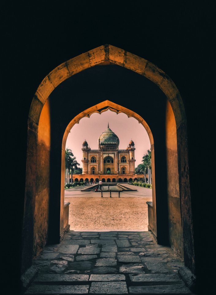 Empty Concrete Tunnel Through Mosque