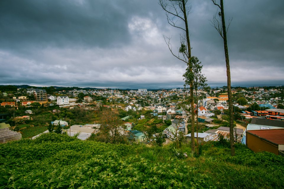 Scenic View Of City Under Cloudy Sky
