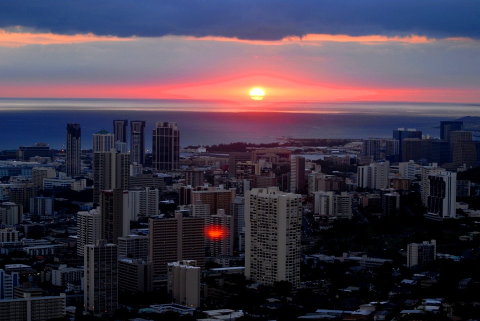 City On Coast At Sunset photo