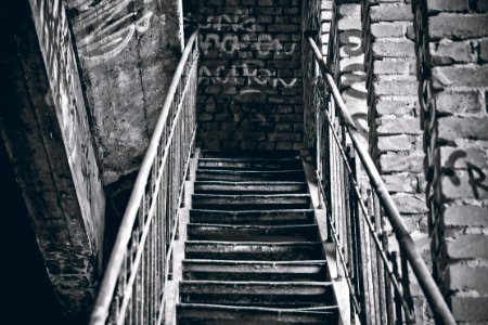 Grayscale Photography Of Staircase photo