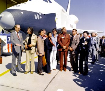 The Shuttle Enterprise With Star Trek Cast photo