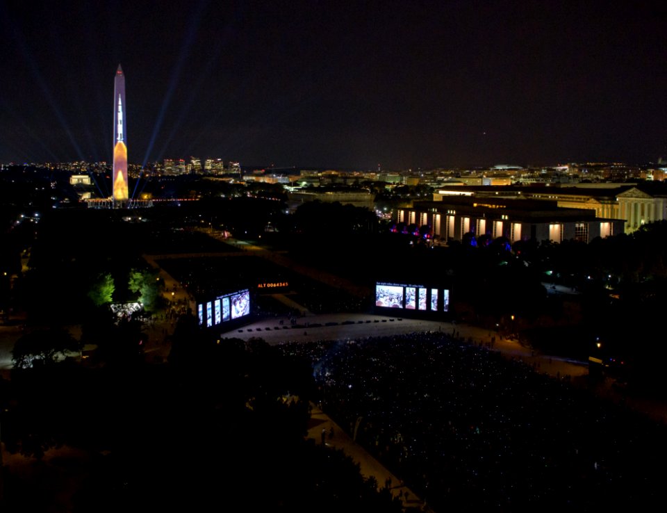 Apollo 11 Saturn V Rocket Projected On The Washington Monument