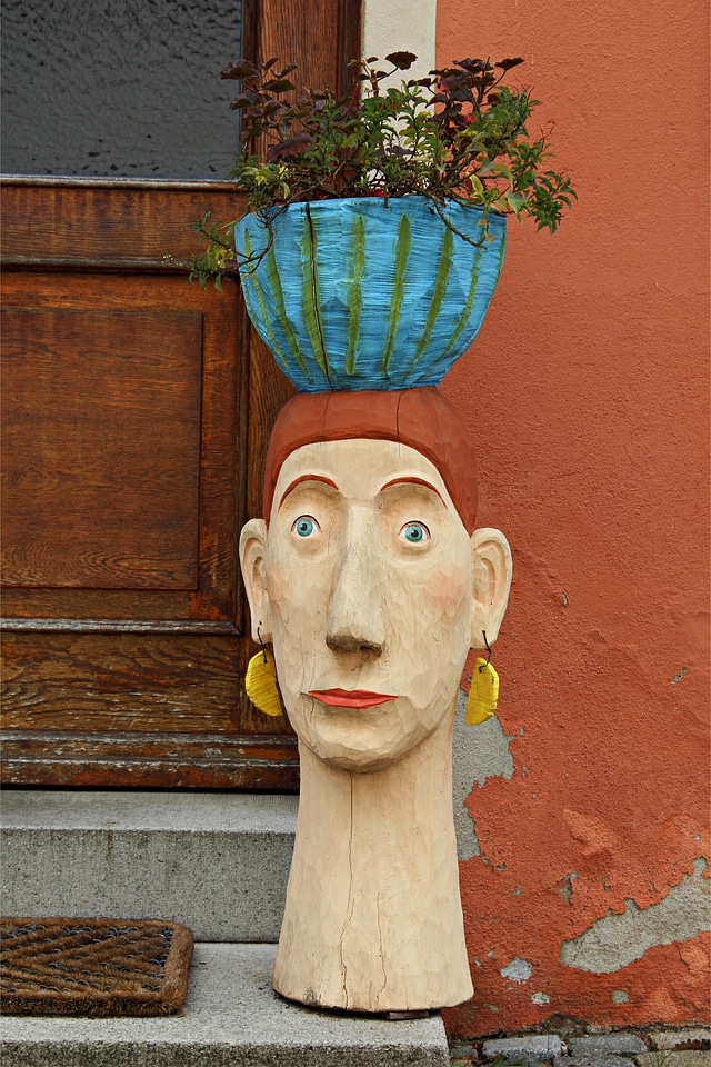 Carved wood head