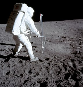 Astronaut Edwin Aldrin Deploying Solar Wind Composition Experiment photo