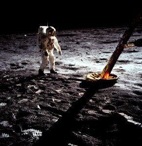 Astronaut Edwin Aldrin Walks On Lunar Surface Near Leg Of Lunar Module