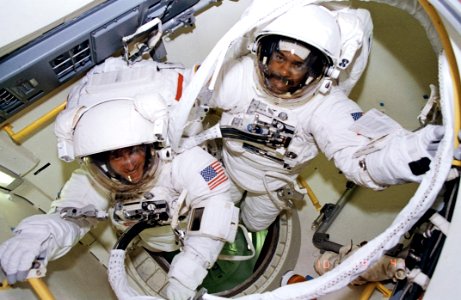Astronauts Harris And Foale Ready To Egress Airlock For EVA