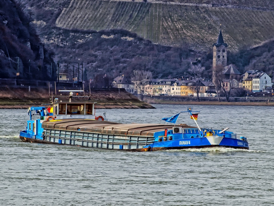 Barge boat mountains