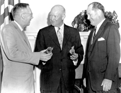 President Eisenhower With Dryden And Glennan photo