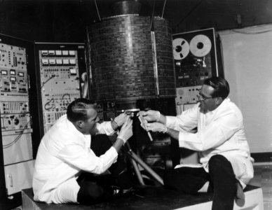 Engineers Checkout Early Bird-Communication Satellite photo