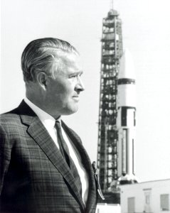 Wernher Von Braun And Saturn IB On Launch Pad