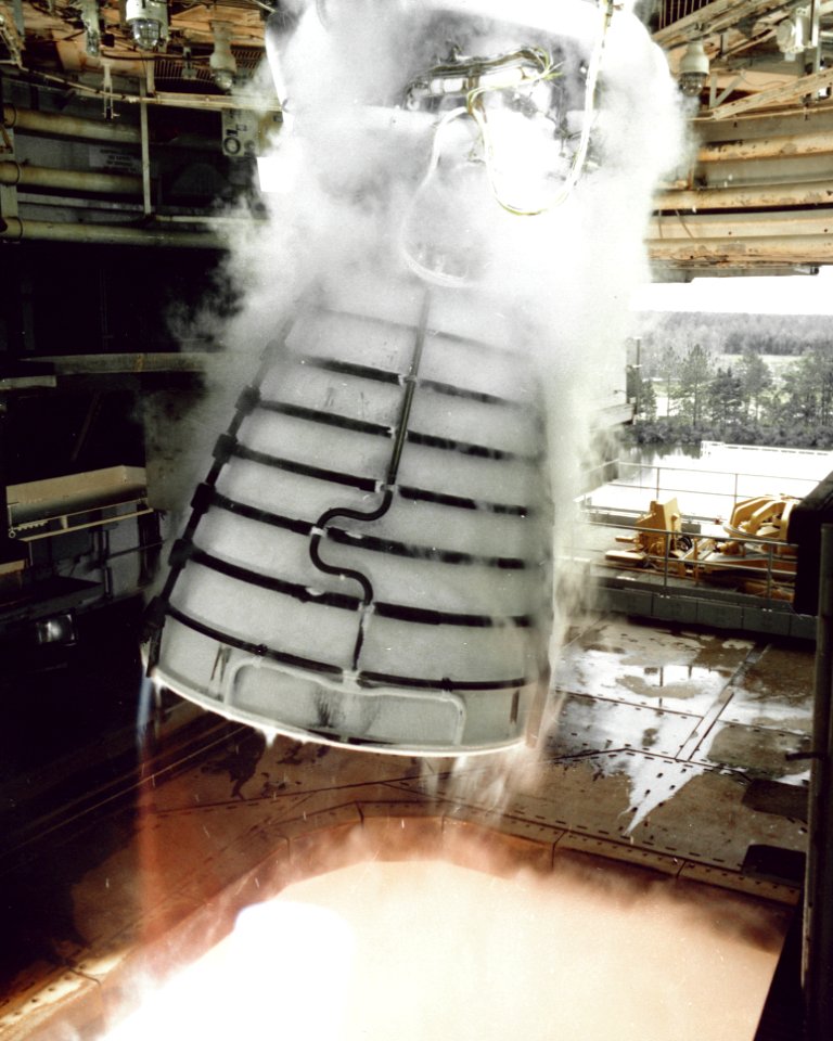 Shuttle Main Engine Firing In Gimbal Test