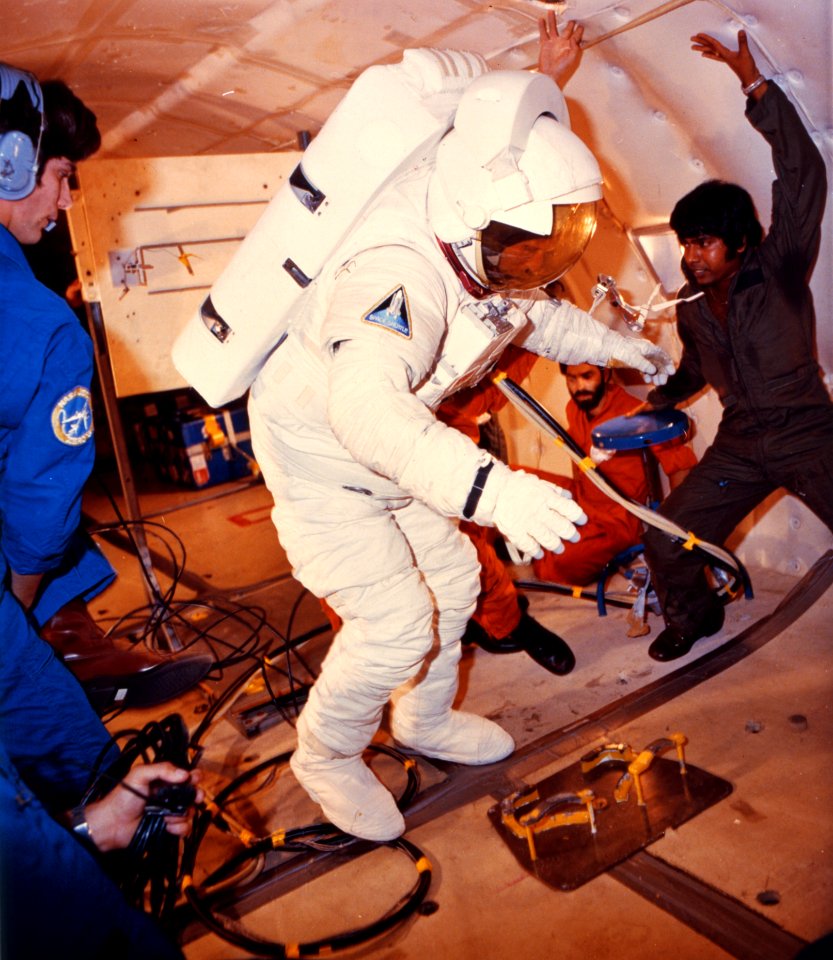 Astronaut Fullerton Suited For Training Exercises On KC-135