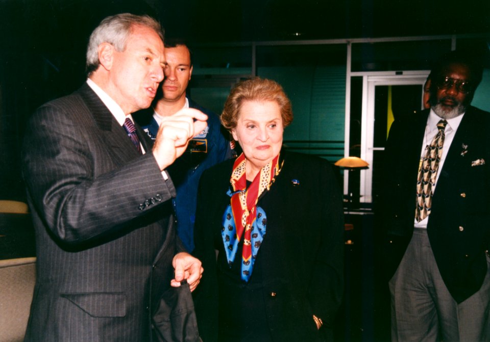 Madeleine Albright And Daniel Goldin Wait For STS-88 Launch