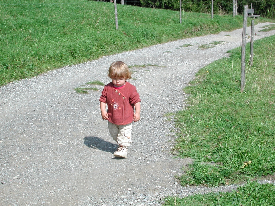 Hiking first steps small child