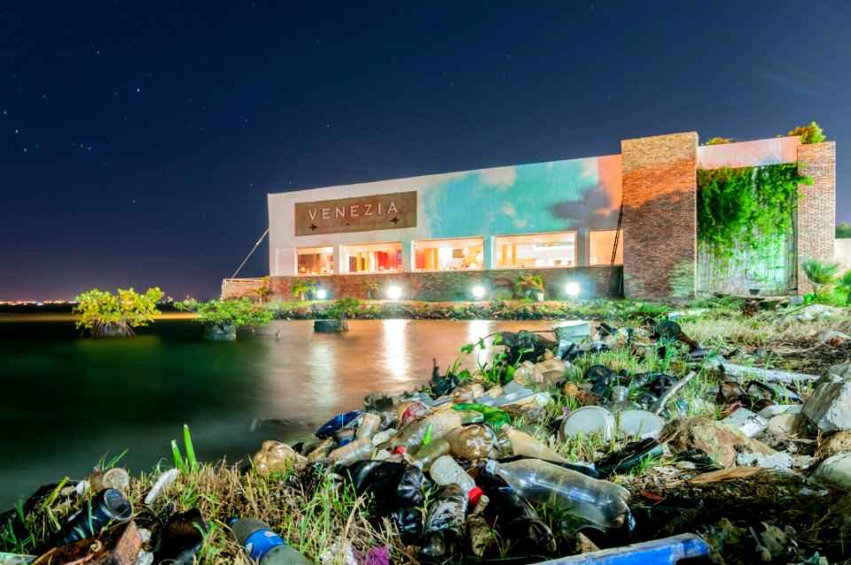 Maracaibo Lake view in night from Lago Mall, Venezia Restaurant