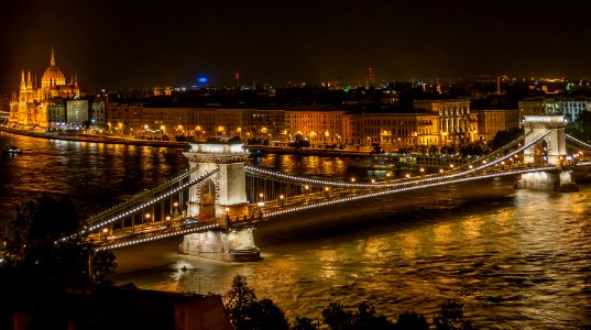 Szchenyi Chain Bridge in Budapest at night photo