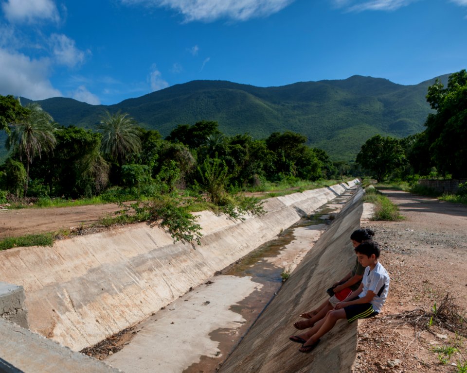 Children playing in a ravine