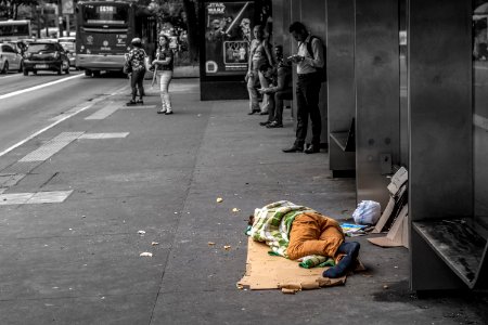 Homeless sleeping on Paulista Avenue, So Paulo city, Brazil photo