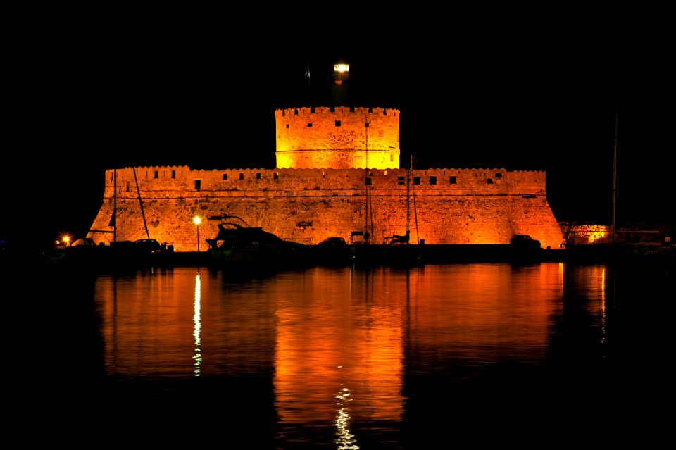 Saint Nicolas Fort Rhodes Harbour night