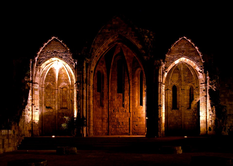 Church of the virgin of the burgh Rhodes 14th century night