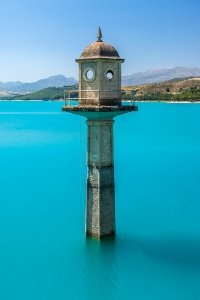 Watch tower of the dam, Embalse de los Bermejales, Andalusia, Spain photo