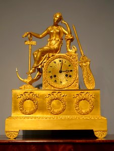 Mantle clock, Saint-Nicolas-dAliermont and Paris, France, c. 1825, gilt bronze, glass - Dallas Museum of Art photo