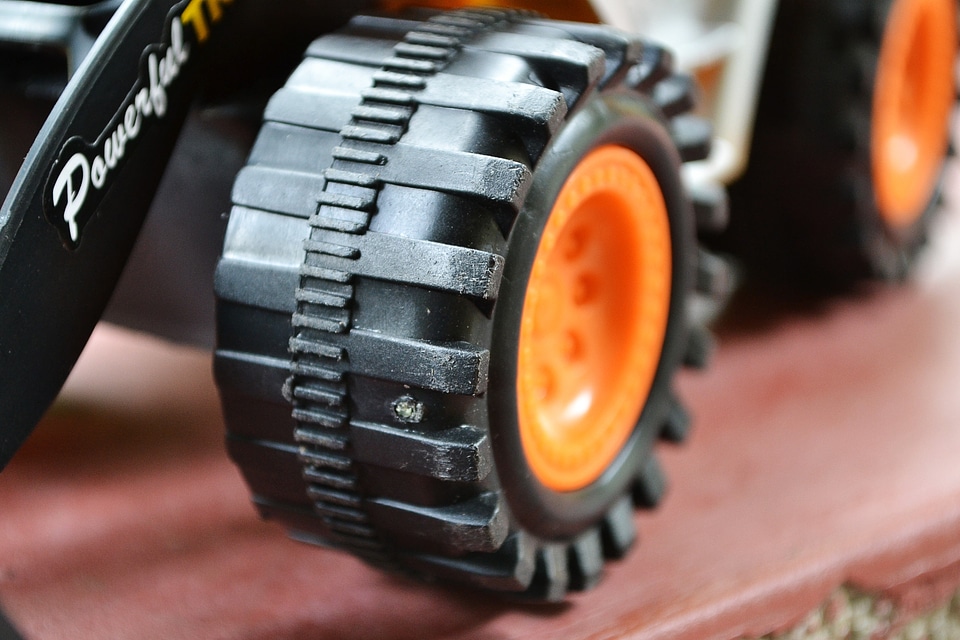 Backhoe close-up wheels