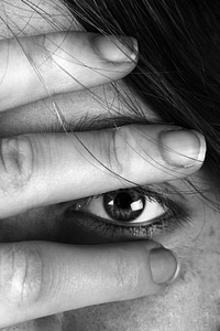 Eye woman hand