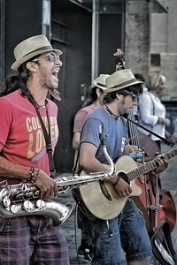 Guitar saxophone street musicians