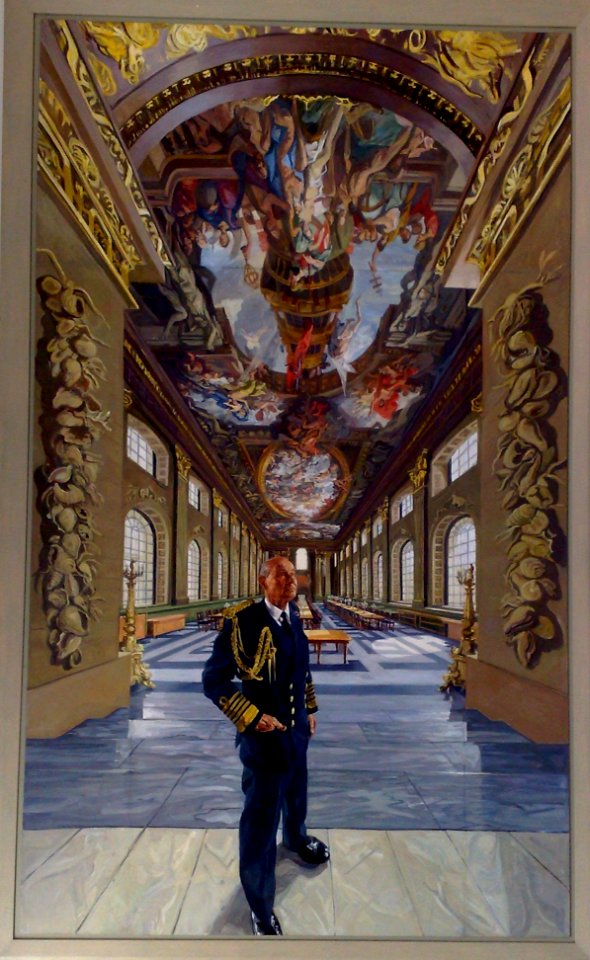 ADMIRAL OF THE FLEET - THORNTON LEWIN - PAINTING OF THE PAINTED HALL , OLD ROYAL NAVAL COLLEGE BY JOHN WONNACOTT - GREENWICH MARITIME MUSEUM - LONDON - UK