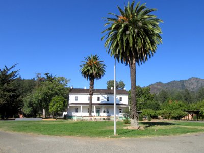 Hood House with Flagpole and Fountain