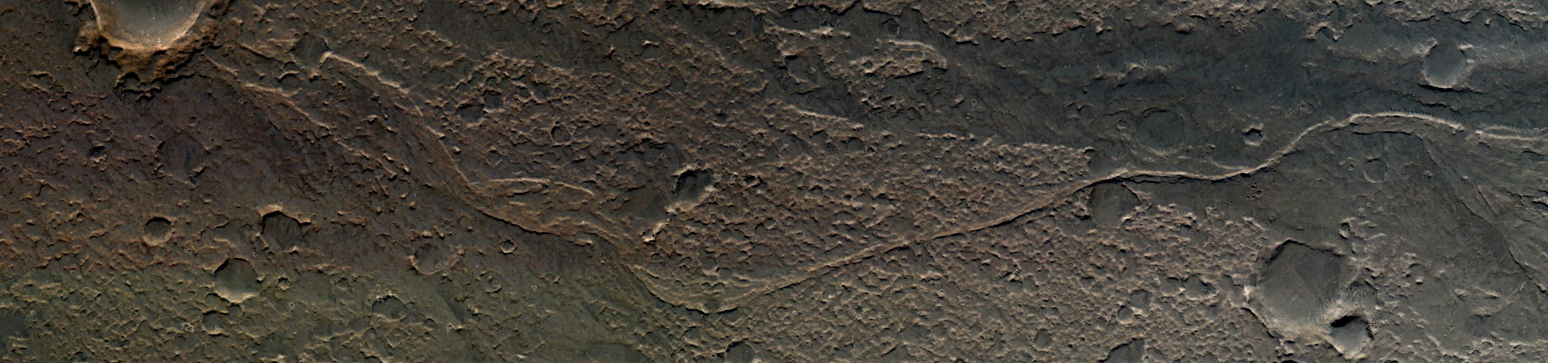 Mars - Curvilinear Ridge Traversing Two Terrain Types