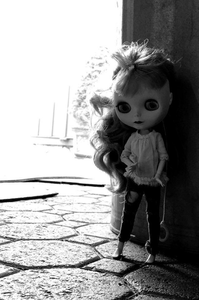 Blythe with Trash Can